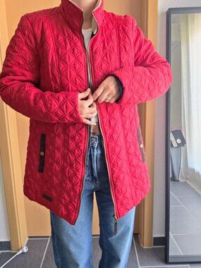 G.H. Bass Red Quilted Full Zip Sherpa Collar Jacket - Large